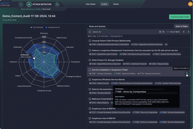 Attack Detective demo content audit